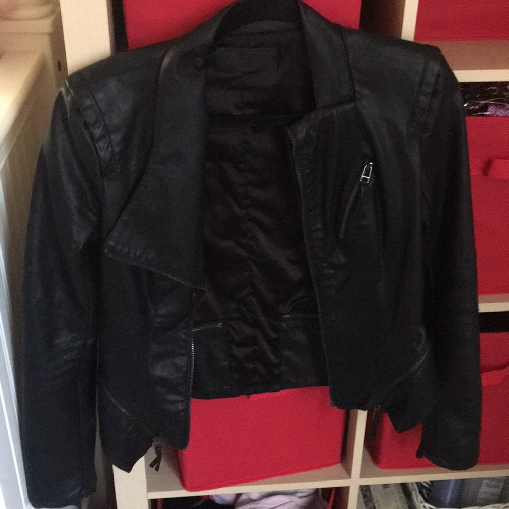 Black, real leather, fitted jacket